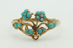 ANTIQUE 18K GOLD TURQUOISE GIARDINETTO / FLOWER RING c1820