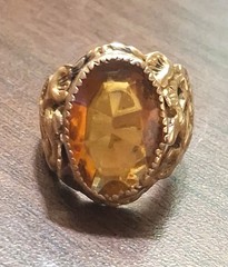 Victorian Ring Brass 1800s Citrine Huge Romantic Era Snake Callalilly Size 6