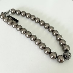 NWT Birch Hill Glass Faux Pearl Chunky Gray Beaded Statement Necklace