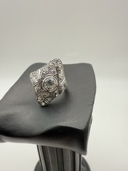 Antique Art Deco Edwardian Platinum & Diamond Ring – Filigree Old European Cut