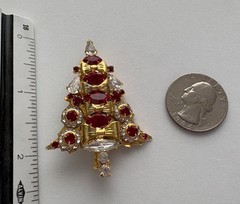 VINTAGE CHRISTMAS TREE BROOCH PIN ARTISAN BG ? BOOK PIECE BOW RHINESTONES HTF 56