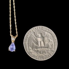 Estate Diamond Tanzanite 14k Yellow Gold Pendant on 10k Gold Chain Necklace Gift