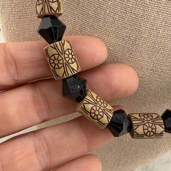 Vintage Beaded Necklace Black Glass 19”