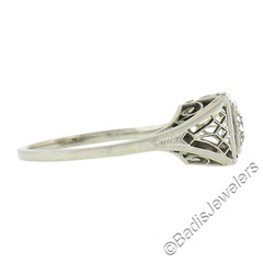 Antique Art Deco Belais 18K Gold Old European Diamond Squared Filigree Work Ring