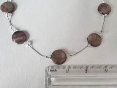Silver Tone Necklace W Oval & Diam Shape Glass Beads 22” Brown Shifting Colors