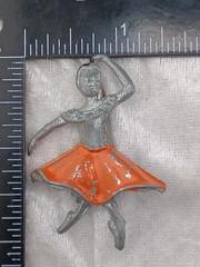 Vintage Pot Metal Flamenco Dancer Brooch Enamel Red Skirt Silver Tone