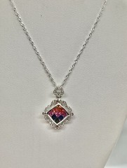 Vintage Rainbow Color Faceted Square Sterling 925 Diamond Shape Pendant Necklace