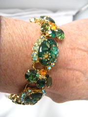 DeLizza & Elster Juliana intaglio floral jeweled bracelet brooch set green