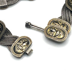 VTG Russian Bracelet Sz 6.75 Multi-strand Foxtail Chains & Oval Niello Panel 925