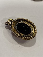 Vintage Dragon’s Breath Glass Pendant, Faux Fire Opal Gold Tone Oval Charm