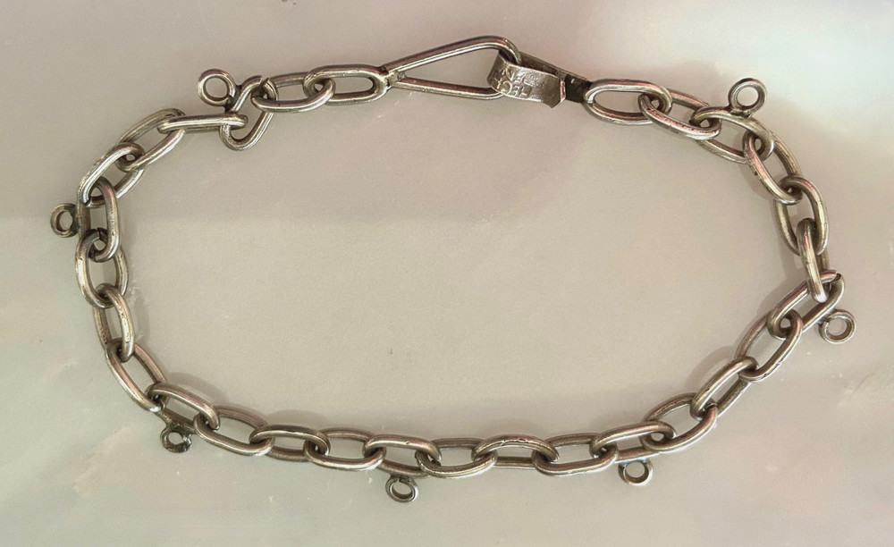 Vintage Mexico Sterling Silver Starter Charm Bracelet 7 7/16 Inches Long