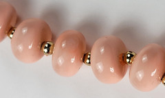 Vintage Pink Plastic Beaded Necklace Gold Tone Spring Ring 30 Inch Dainty