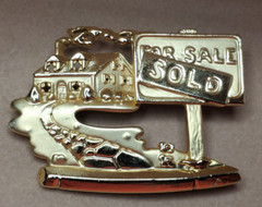 AJC Real Estate Realtor SOLD House For Sale Gold tone Pin Brooch Signed Estate