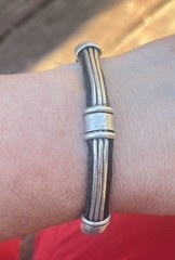 Vintage Leather and Wire Wrap 980 Sterling Silver Cuff Bracelet Mexico Unisex