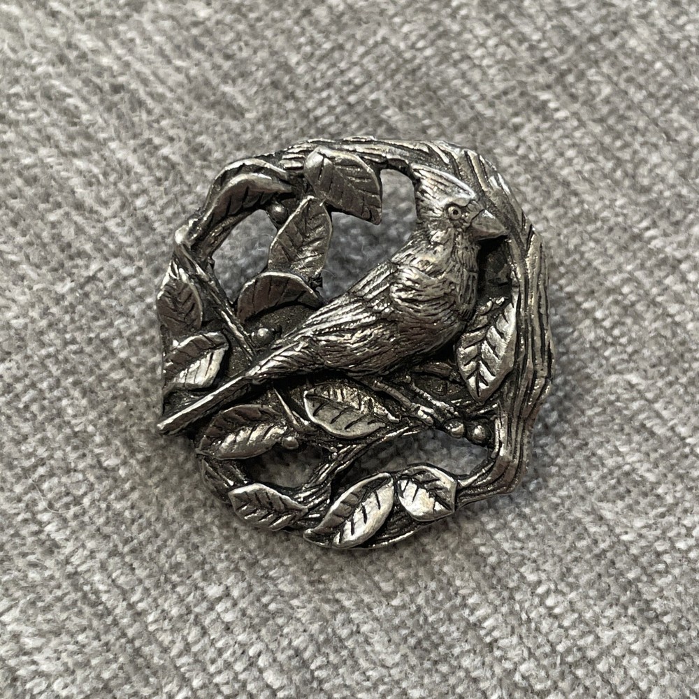 Cardinal BIRDS AND BLOOMS Limited Edition 1999 Vintage Pin Silver Leaves