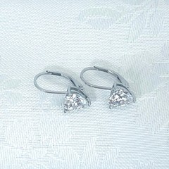 Vtg Sterling Silver 925 Clear Cubic Zirconia Heart Earrings Lever Back