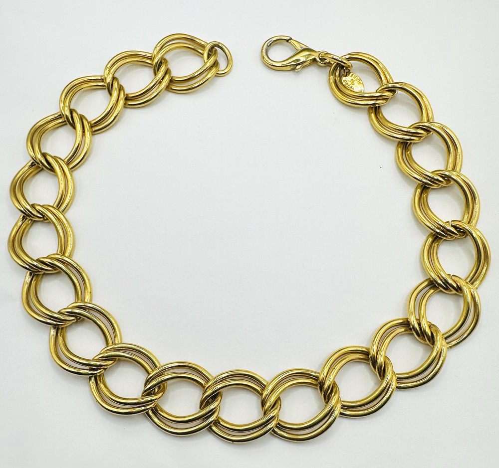 Erwin Pearl Signed Gold Tone Double Links Chunky Choker Necklace# 24- 26