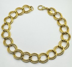 Erwin Pearl Signed Gold Tone Double Links Chunky Choker Necklace# 24- 26