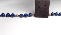 Vintage Lapis Lazuli Bracelet 14K Yellow Gold Clasp Etched Beads Hand Knotted 8″