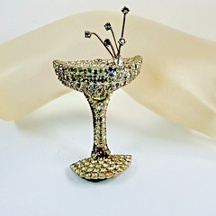 Vintage DORTHY BAUER Brooch Rhinestone Celebration Champagne Glass READ TEXT