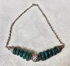 Vintage Moroccan Berber Style Sterling Silver Green Agate Bead Necklace 52g