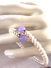 Pearl LAVENDER Jade 14k YELLOW Gold Bypass Bangle Flexible ADJUSTABLE BRACELET