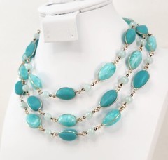 Vintage Western Germany Multi Strand Choker Necklace Beaded Blue 15 in-17.5 in