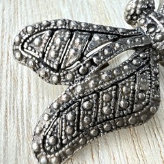 Vintage Luminous Dragonfly Brooch Silver Tone Faux Marcasite Textured Insect Pin