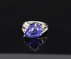 Estate 6.85ct Cabochon Cut Tanzanite & 0.24ct Diamond Platinum Ring Size 5.75