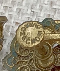 Art Deco Czech Aqua Blue Stone Earrings Flower Basket Gold Tone Screw Back