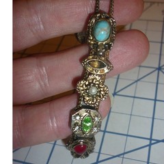Vintage Slide Charm Bracelet Cameo Faux Turquoise Pearl Victorian Style