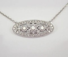 Art Deco Style Three Stone Necklace 2.3 Ct Simulated Diamond 14K White Gold Over