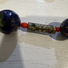 Vintage Cloisonne Chinese Cobalt Blue Floral Flower 25″ Beads Tubes Necklace