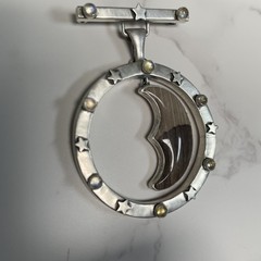 Ken Kantro 29gram S Silver Pendant & Brooch Crescent Moon, Chatoyant Tiger’s Eye