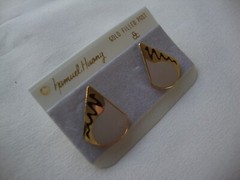 VINTAGE SAMUEL HUANG CLOISONNE RETRO ABSTRACT TEARDROP BROWN & BEIGE EARRINGS