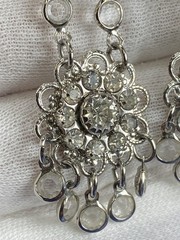 Vtg Silvertone Rhinestone Chandelier Flower Dangle Drop Clip On Estate Earrings