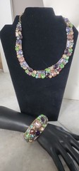 JTV Jewel Tone Rhinestone Statement Bib Necklace and Cuff Bracelet