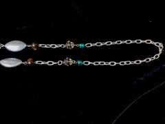 Vintage Silver Tone Etched, Brown And Teal Swirl Coin Art Glass & Plastic Beads