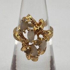 Vintage Brutalist Nugget Cocktail Ring 18k Gold Electroplated Opals AS IS Sz 5.5