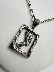VTG Silver Egyptian Revival Goddess Necklace Blue Glass/stone Bead Unsigned Read