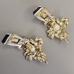Vintage Rhinestone Butterfly Brooch Clip On Earring Set Pink Purple Gold Tone