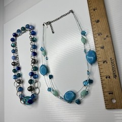 H7 Lot Blue Green Turquoise Aqua Resin Acrylic Lucite Silver Chains Lane Bryant