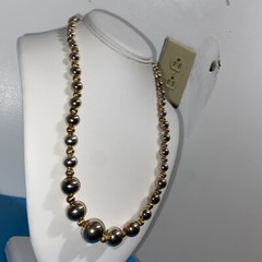 Dauplaise Silver Gold Multi Color Graduated Beaded Necklace Vintage 23” Preppy