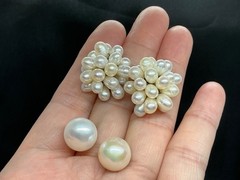 SALE ! Vintage Estate white gold plated Floral Freshwater Pearl 10mm earrings