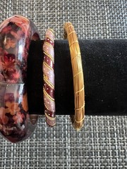 Lot 9 Pc Gold Tone Metal & Mauve Pink Burgundy Bangle Cuff Bracelet Jewelry G5