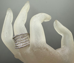 ESTATE VINTAGE 18K WHITE GOLD FILLED MULTI ROW BAND DIAMANTE BEADED RING SIZE 8