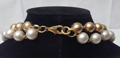 Vintage Necklace Faux Pearl 2 STRAND and Gold Bead Heavy Necklace 26 in