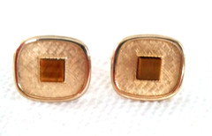 Vintage SWANK Gold Tone Rectangle .75″ Brown Stone Inset Men’s Cufflinks