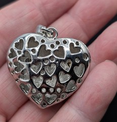 Vintage Juicy Couture Y2K Pave Puff Heart Rhinestone Pendant/Charm Silver Tone