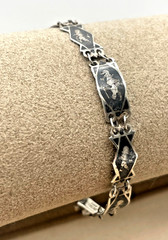 VTG Signed SIAM Niello 925 Sterling Silver Enamel Panel link bracelet 7″